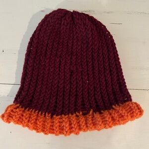 Burgundy and Orange Knit Beanie